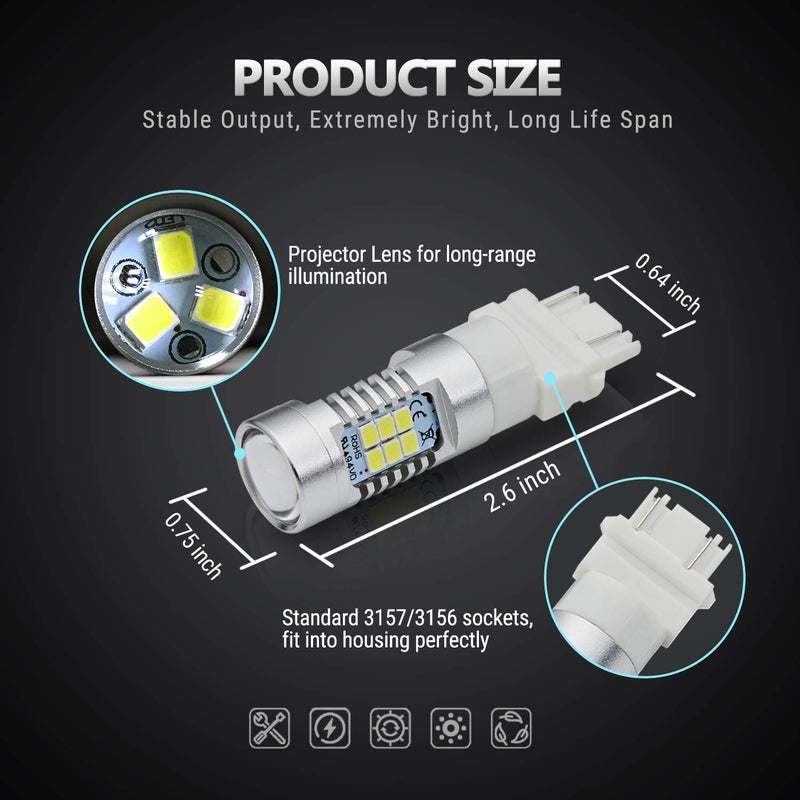 Antline Extremely Bright 3157 3156 3057 4057 4157 3157A 3157K 3457 21-SMD 1260 Lumens LED Bulb Replacement White for Car Backup Reverse Brake Tail Turn Signal Lights Bulbs DRL (Pack of 4) - Image 5